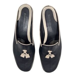 Enzo Angiolini Womens Black Leather Mules Tassel Slip On Loafer Shoes 8.5